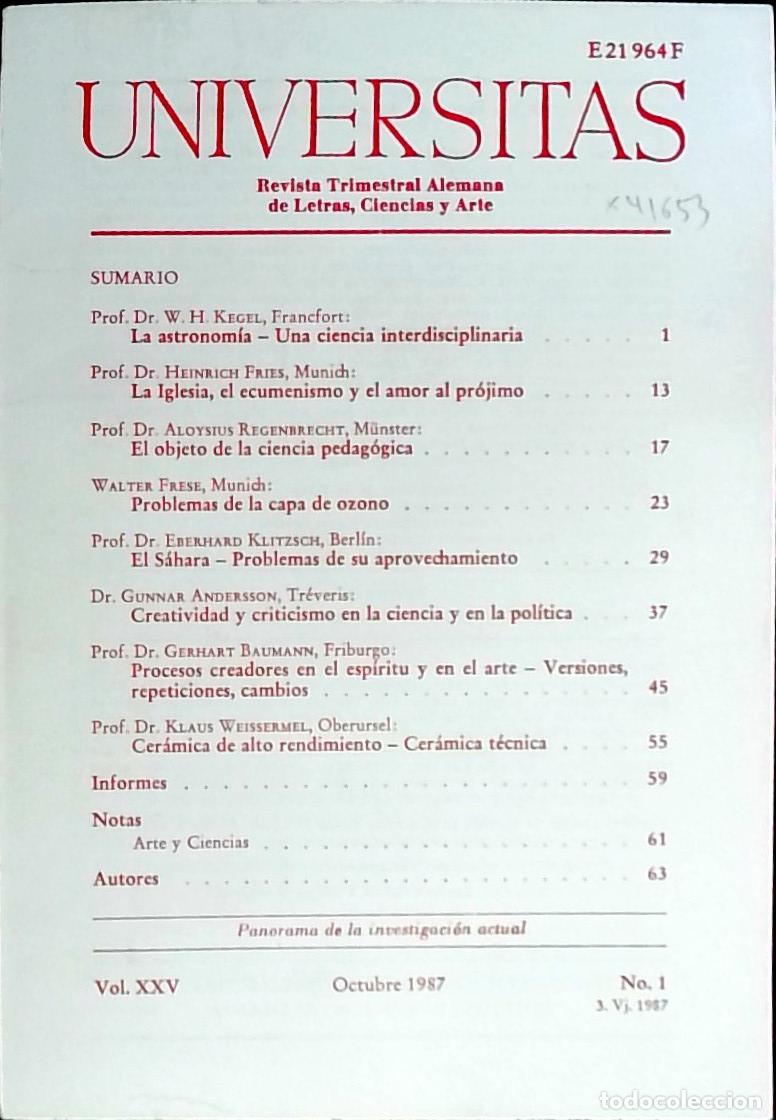 Libros: Universitas Vol. XXV N&ordm; 1. Revista Alemana de Letras, Ciencias y Arte. Edici&oacute;n Trimestral en Lengua