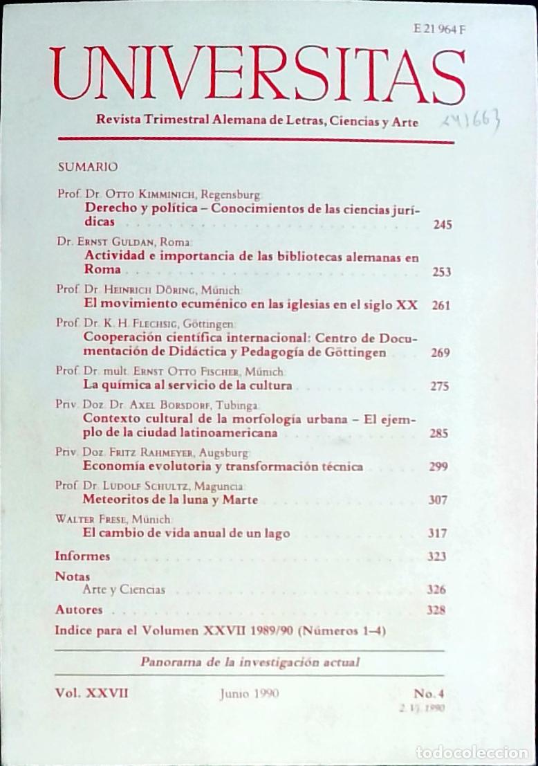 Libros: Universitas Vol. XXVII N&ordm; 4. Revista Alemana de Letras, Ciencias y Arte. Edici&oacute;n Trimestral en Lengu
