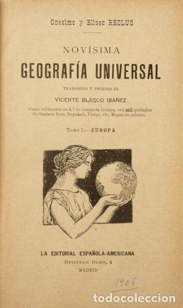 Libros: RECLUS. (On&eacute;sime) e Jacques &Eacute;lis&eacute;e Reclus. - NOV&Iacute;SIMA GEOGRAF&Iacute;A UNIVERSAL. [6 VOLS.]