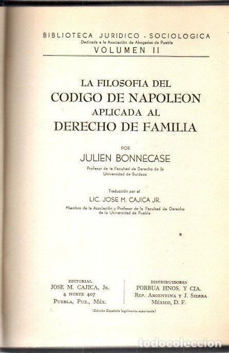 Libros: La filosof&iacute;a del c&oacute;digo de Napole&oacute;n aplicada al derecho de familia - Bonnecase, Julien
