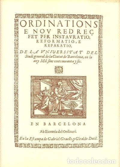 Libros: Ordinations e nov redre&ccedil; de la Universitat de Barcelona (1596)- 9788460059752