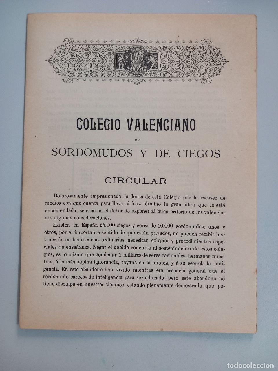 Libros: Colegio Valenciano de Sordomudos y de Ciegos. Circular.