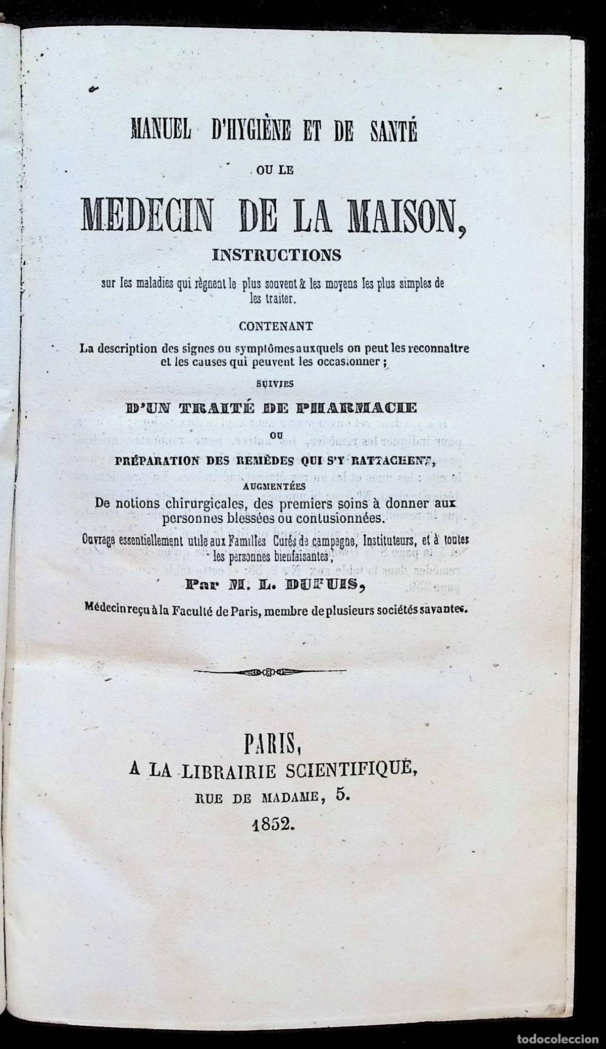 Libros: MANUEL D'HYGI&Egrave;NE ET DE SANT&Eacute; OU LE MEDECIN DE LA MAISON, INSTRUCTIONS SUR LES MALADIES QUI R&Egrave;GNENT L