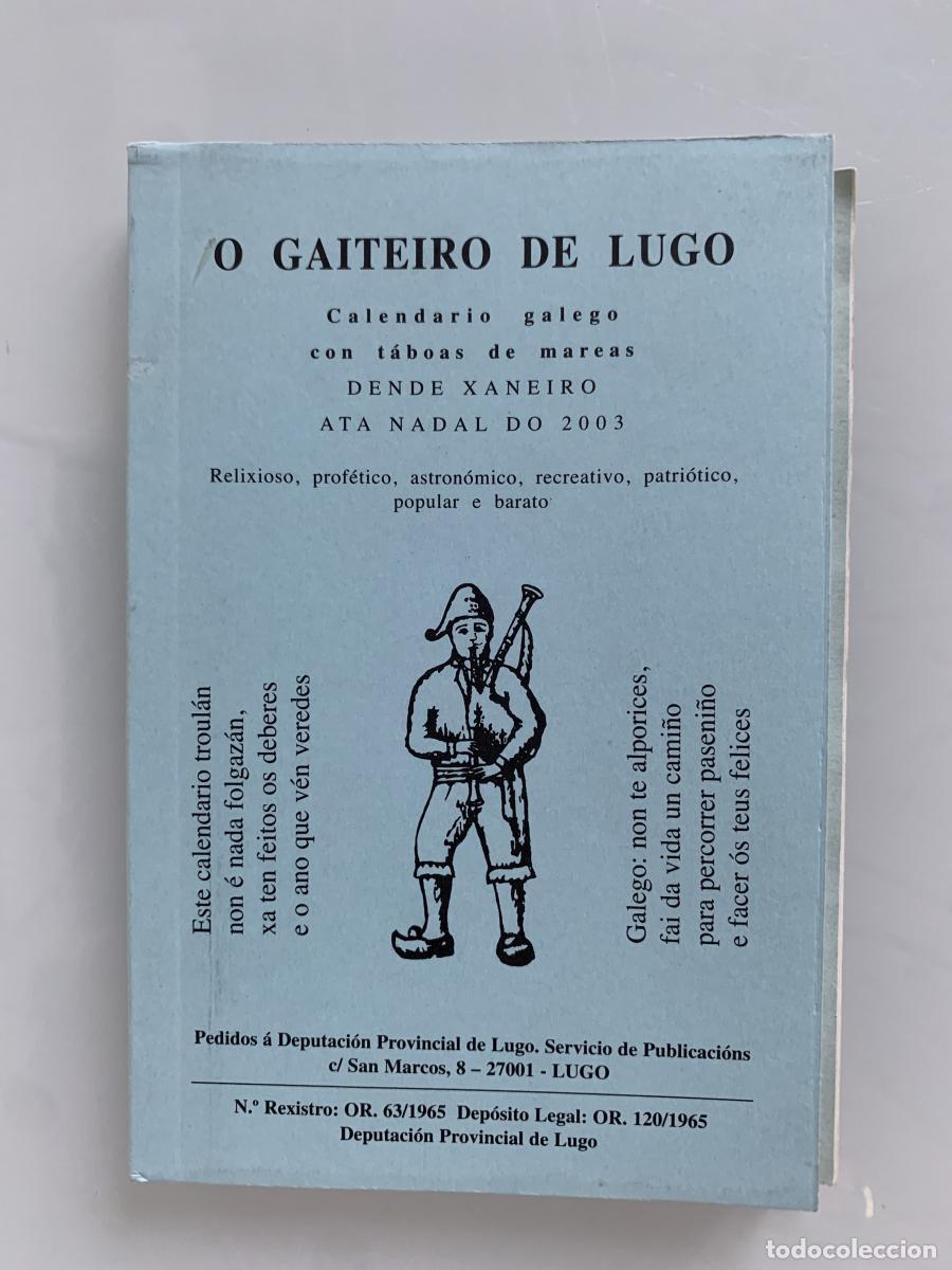 Libros: O GAITEIRO DE LUGO. CALENDARIO GALEGO CON T&Aacute;BOAS DE MAREAS. Dende Xaneiro ata Nadal do 2003. Relixio