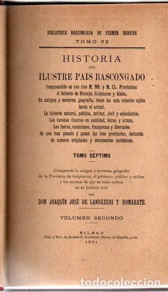Libros: Historia del ilustre pa&iacute;s bascongado. Tomo s&eacute;ptimo - Land&aacute;zuri y Romarate, Joaqu&iacute;n Jos&eacute;
