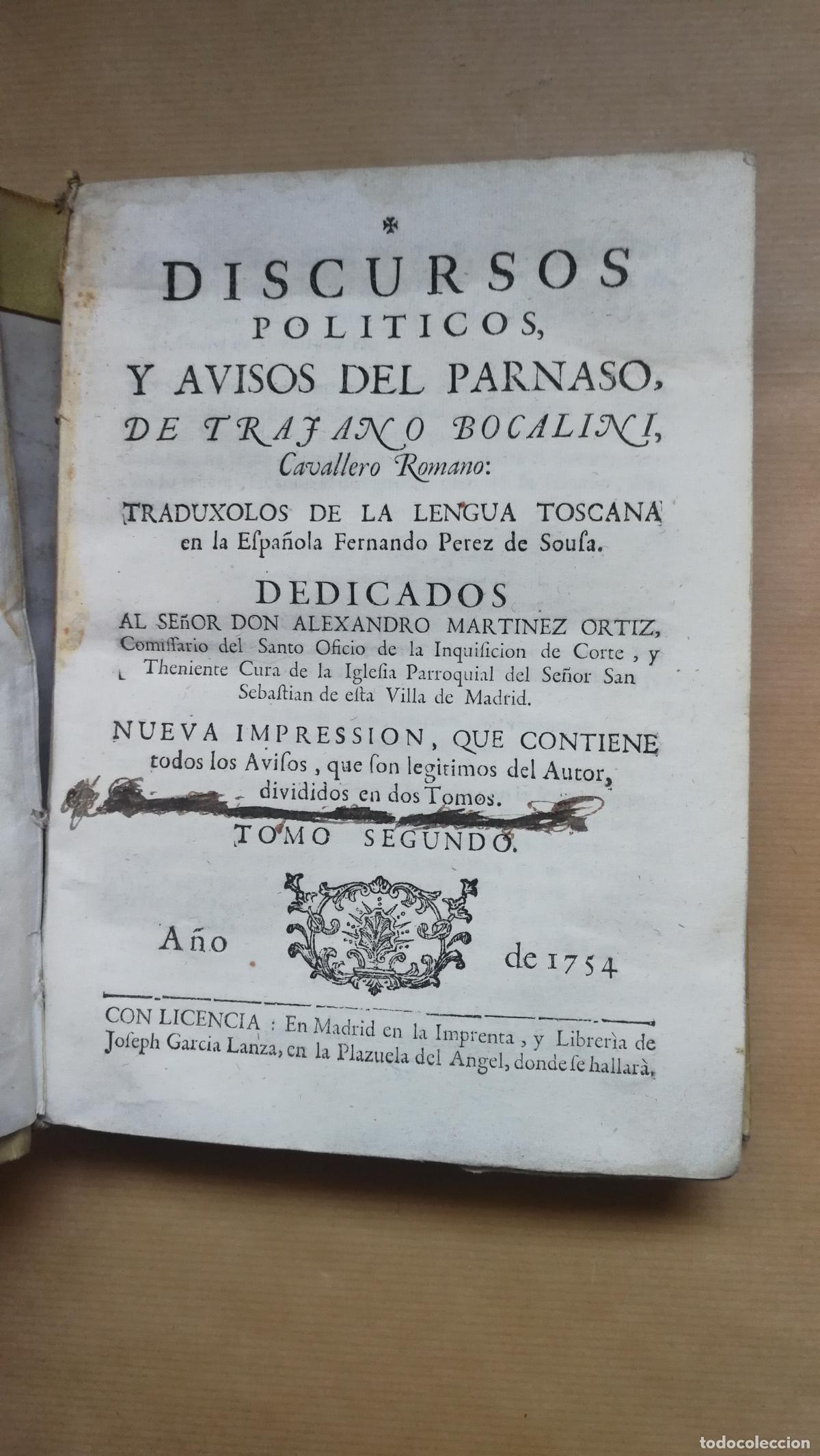 Libros: Discursos Pol&iacute;ticos y Avisos del Parnaso. Traduxolos de la lengua Toscana en la Espa&ntilde;ola Fernando Pe
