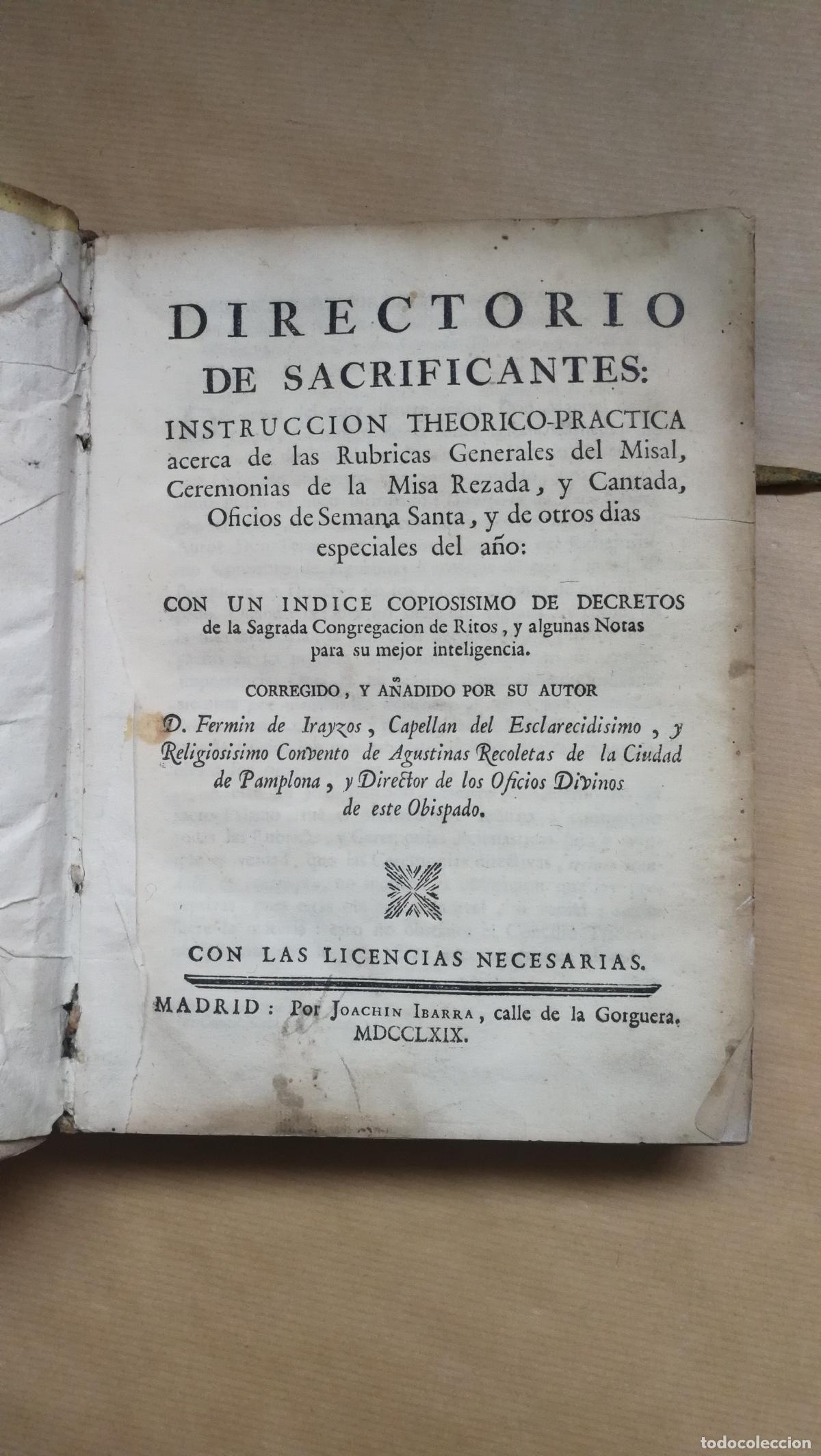Libros: &rdquo;Directorio de Sacrificantes: Instrucci&oacute;n theorico-practica acerca de las R&uacute;bricas Generales del Mis