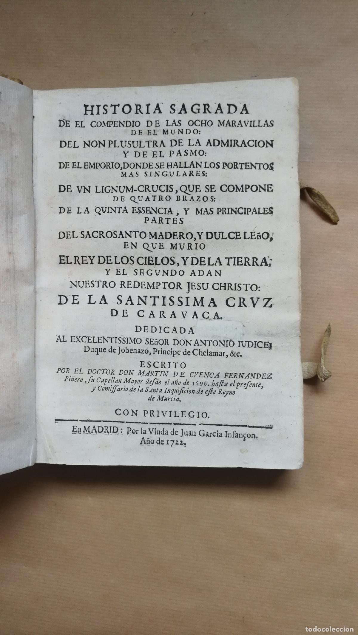Libros: HISTORIA SAGRADA de el compendio de las ocho maravillas de el mundo... de la SANTISSIMA CRUZ DE CARA