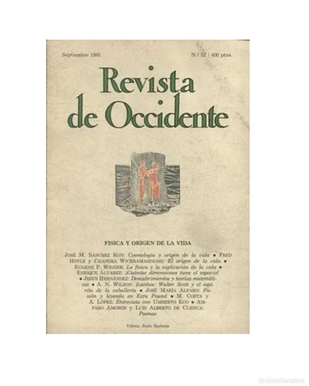 Libros: REVISTA DE OCCIDENTE SEPTIEMBRE 1985, N&ordm; 52 - VV.AA