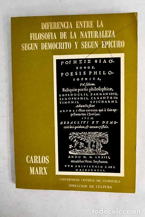 Livros em segunda m&atilde;o: Diferencia entre la Filosof&iacute;a de la naturaleza seg&uacute;n Dem&oacute;crito y seg&uacute;n Epicuro.- Marx, Karl
