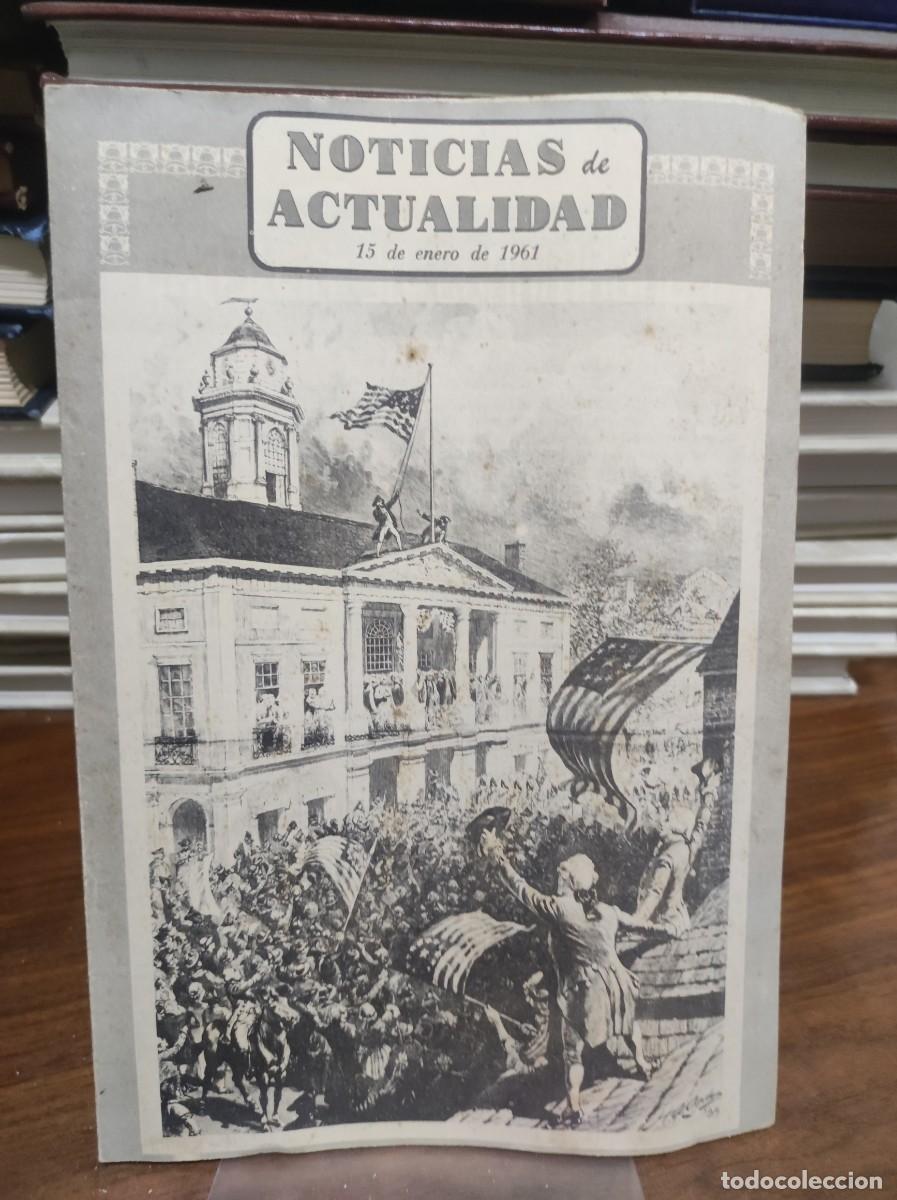 Libros: Noticias de Actualidad (15 de enero de 1961) Portada: Grabado hist&oacute;rico y bandera EE. UU.