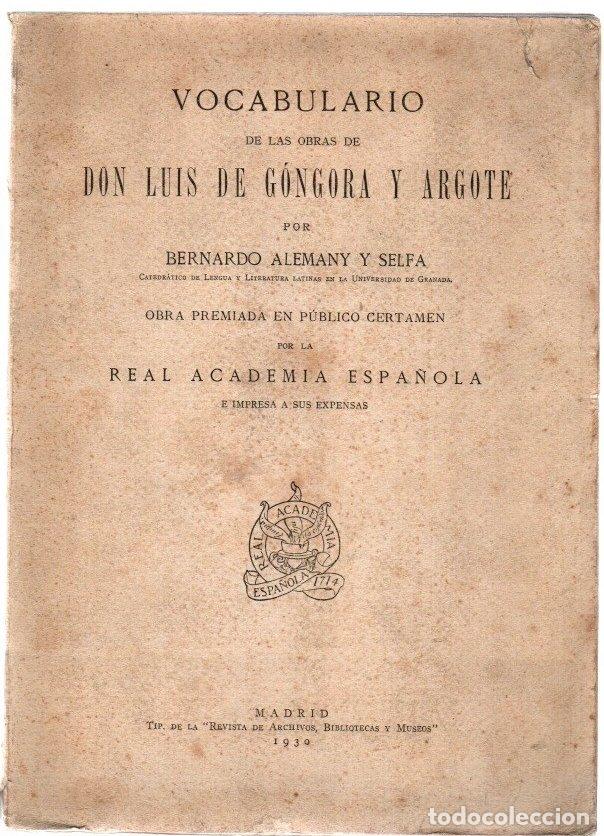 Libros: Vocabulario de las obras de Don Luis de G&oacute;ngora y Argote - Alemany y Selfa, Bernardo