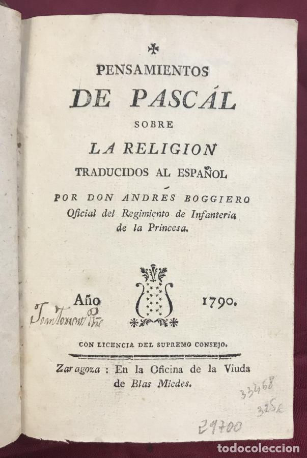 books: Pensamientos de Pascal sobre la Religi&oacute;n traducidos al espa&ntilde;ol por D. Andr&eacute;s Boggiero - Pascal