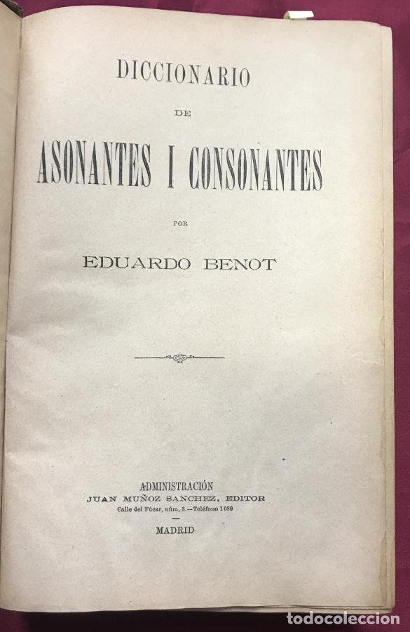 Libros: Diccionario de Asonantes i Consonantes - Benot, Eduardo