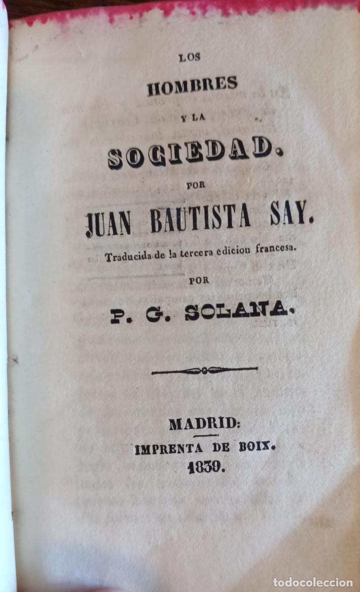 Libros: LOS HOMBRES y LA SOCIEDAD - Say, Juan Bautista =Traducido por P.G.Solana
