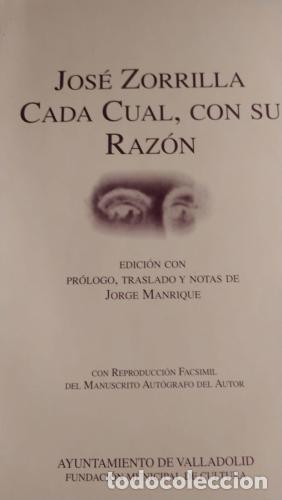 Livros em segunda m&atilde;o: Jos&eacute; Zorrilla cada cual, con su raz&oacute;n. Edicion con pr&oacute;logo, traslado y notas de Jorge Manrique -