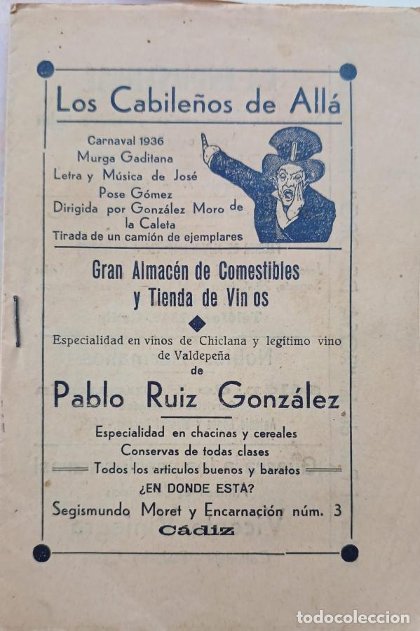 B&uuml;cher: Carnavales de C&aacute;diz. Los cabile&ntilde;os de All&aacute; 1936 1936 -