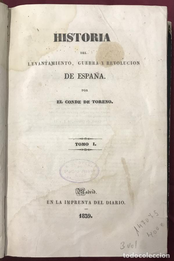 Libri di seconda mano: HISTORIA DEL LEVANTAMIENTO, GUERRA Y REVOLUCI&Oacute;N DE ESPA&Ntilde;A (3 Tomos ) - Conde de Toreno