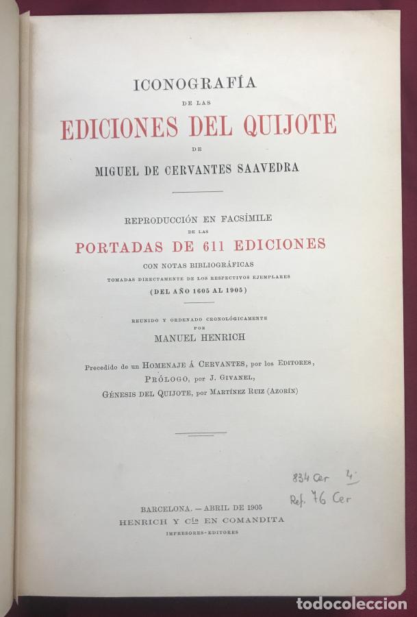 Libros: Iconografia de las ediciones del Quijote, 3 tomos - Manuel Henrich - Foto 4