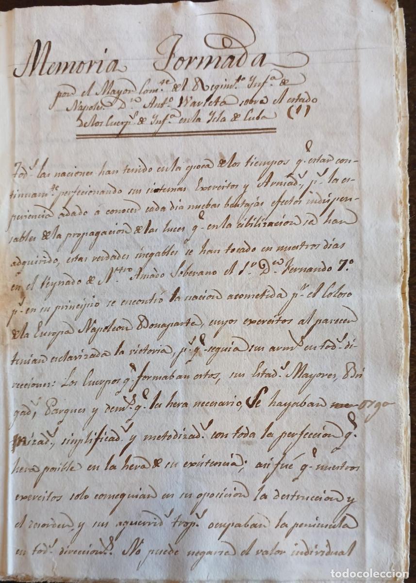 Libros: (Manuscrito) Memoria? sobre el estado de los cuerpos de infanter&iacute;a en la isla de Cuba formada por el