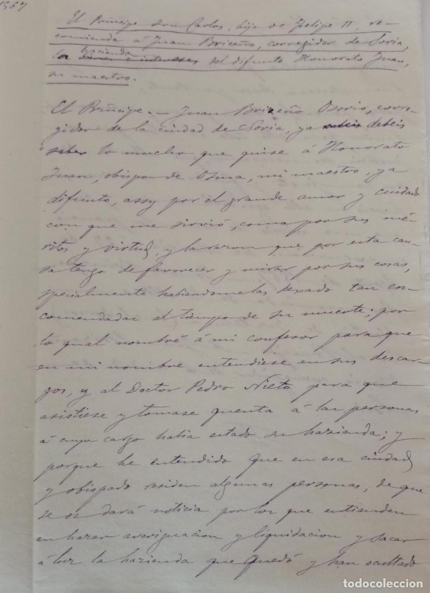 Libri di seconda mano: (Manuscrito) Copia realizada por el erudito Antonio Rodr&iacute;guez Villa de la carta que escribi&oacute; el pr&iacute;n