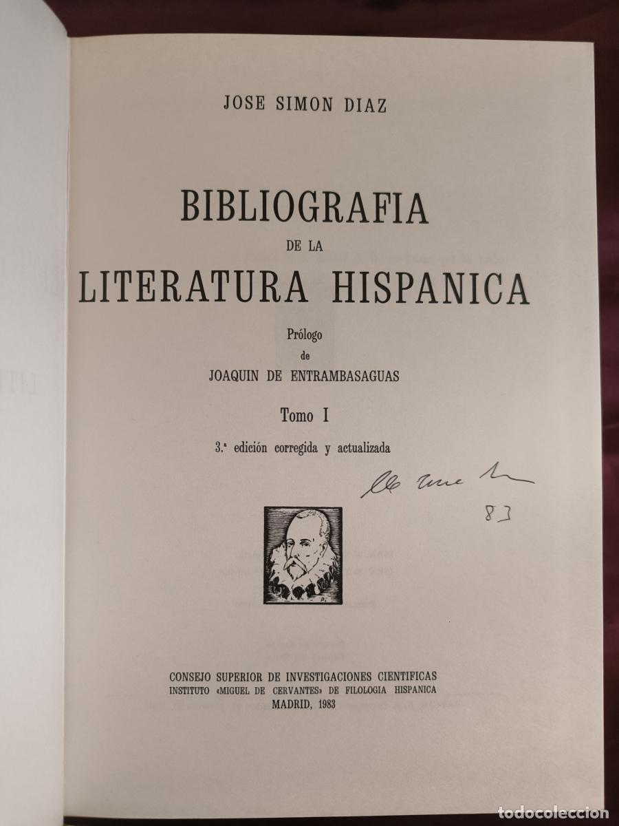 Libros: Bibliograf&iacute;a de la Literatura Hisp&aacute;nica. Tomo I. - Jos&eacute; Sim&oacute;n D&iacute;az.