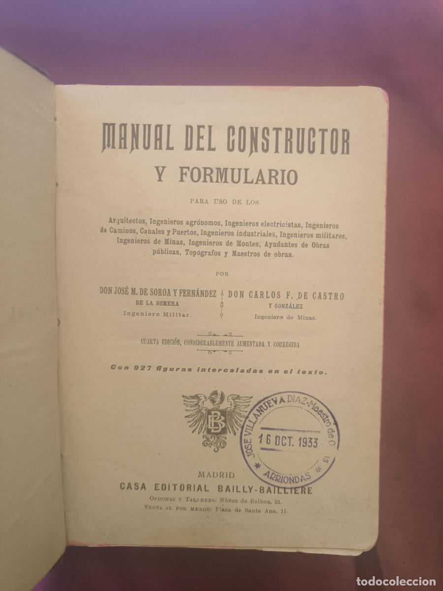Libros: Manual y Formulario del Constructor - Jos&eacute; Mar&iacute;a de Soroa Carlos F. de Castro - Foto 3