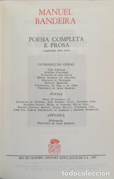 Libros: BANDEIRA. (Manuel) - POESIA COMPLETA E PROSA. - Foto 1
