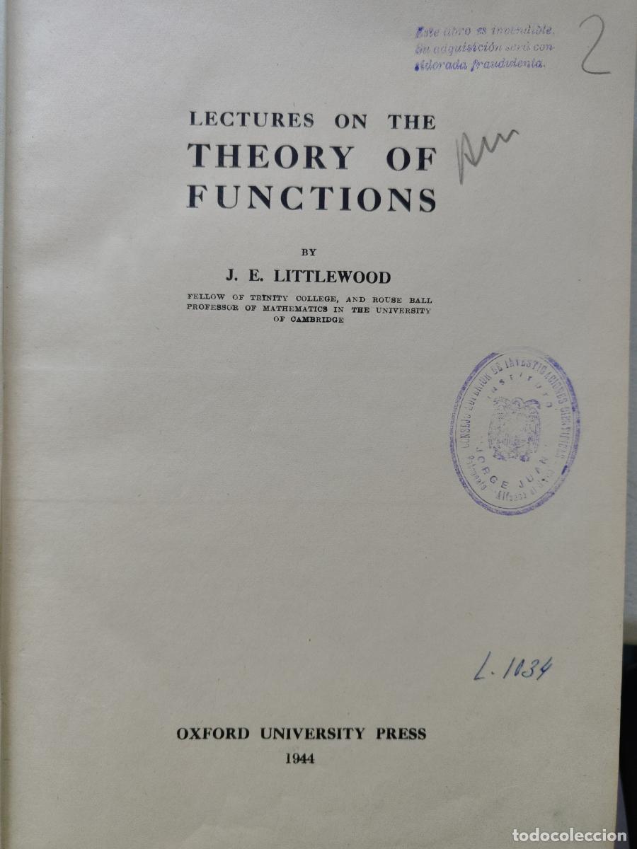 Libros: Lectures on the theory of functions - J.E Littlewood tdk439