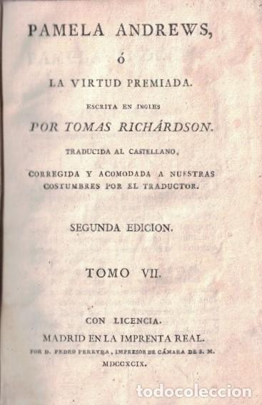 Livres: PAMELA ANDREWS &Oacute; LA VIRTUD PREMIADA. Tomos VII y VII (de 8) - Rich&aacute;rdson. Tomas,