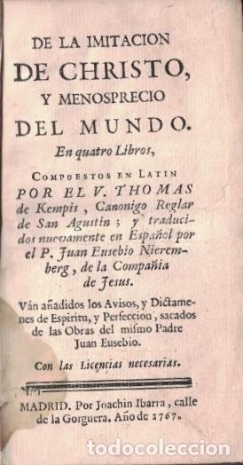 Libros: DE LA IMITACI&Oacute;N DE CHRISTO, Y MENOSPRECIO DEL MUNDO. En quatro libros. - Kempis. Thomas de,