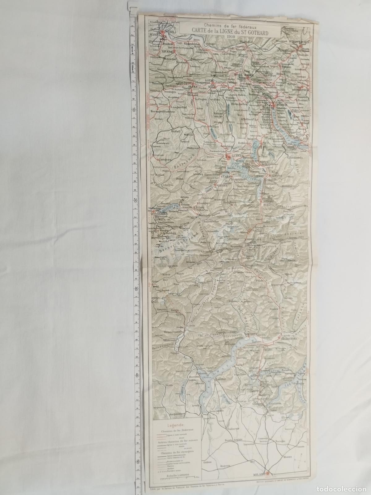Libros: Mapa Ferroviario Suizo 1910 - Carte de la Ligne du St Gothard - Chemins de fer f&eacute;d&eacute;raux // Cart... -
