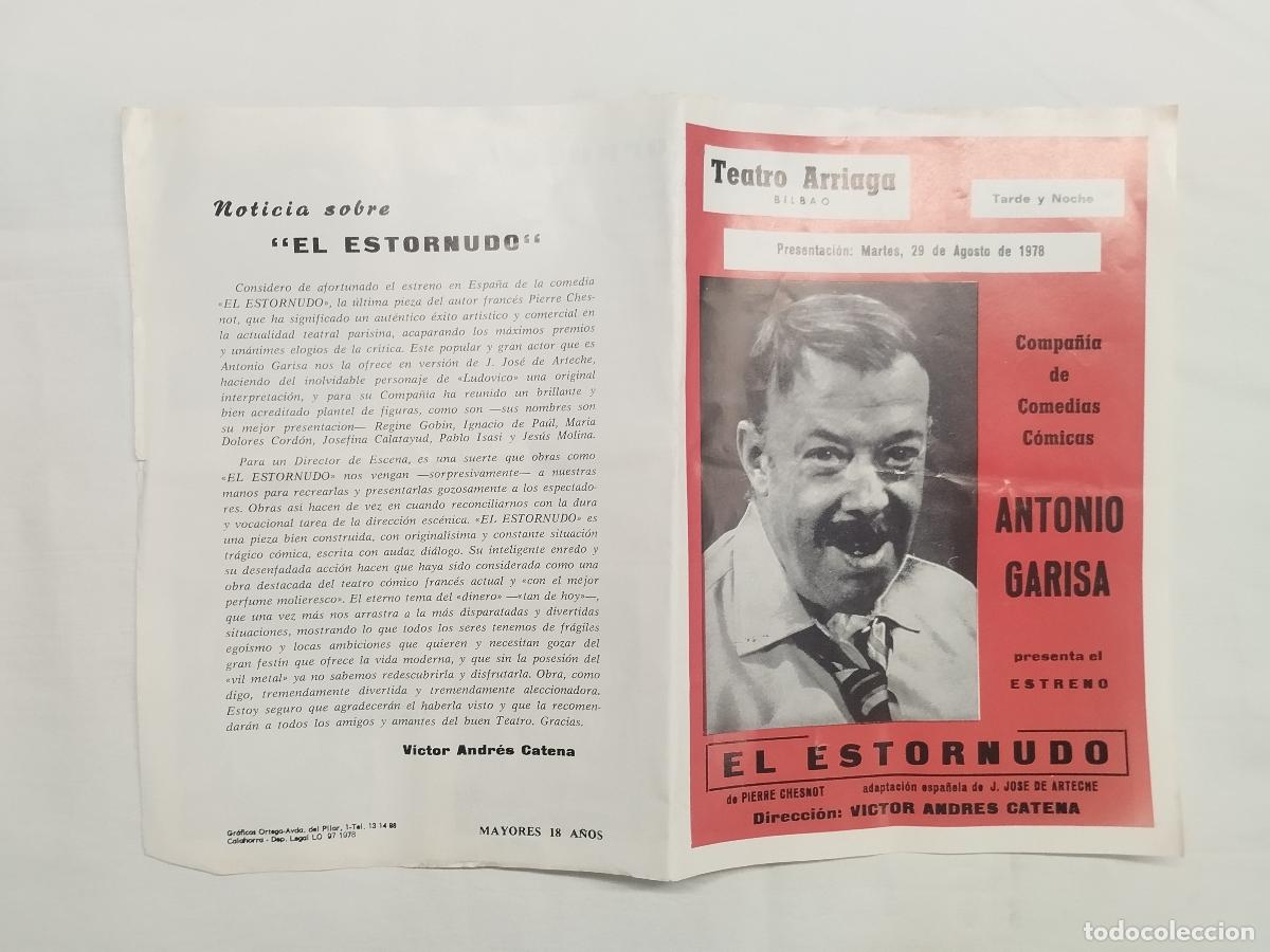 Libros: ANTIGUO FOLLETO: TEATRO ARRAIGA. ANTONIO GARISA &rdquo;EL ESTORNUDO&rdquo; 1978 - TEATRO ARRIAGA BILBAO