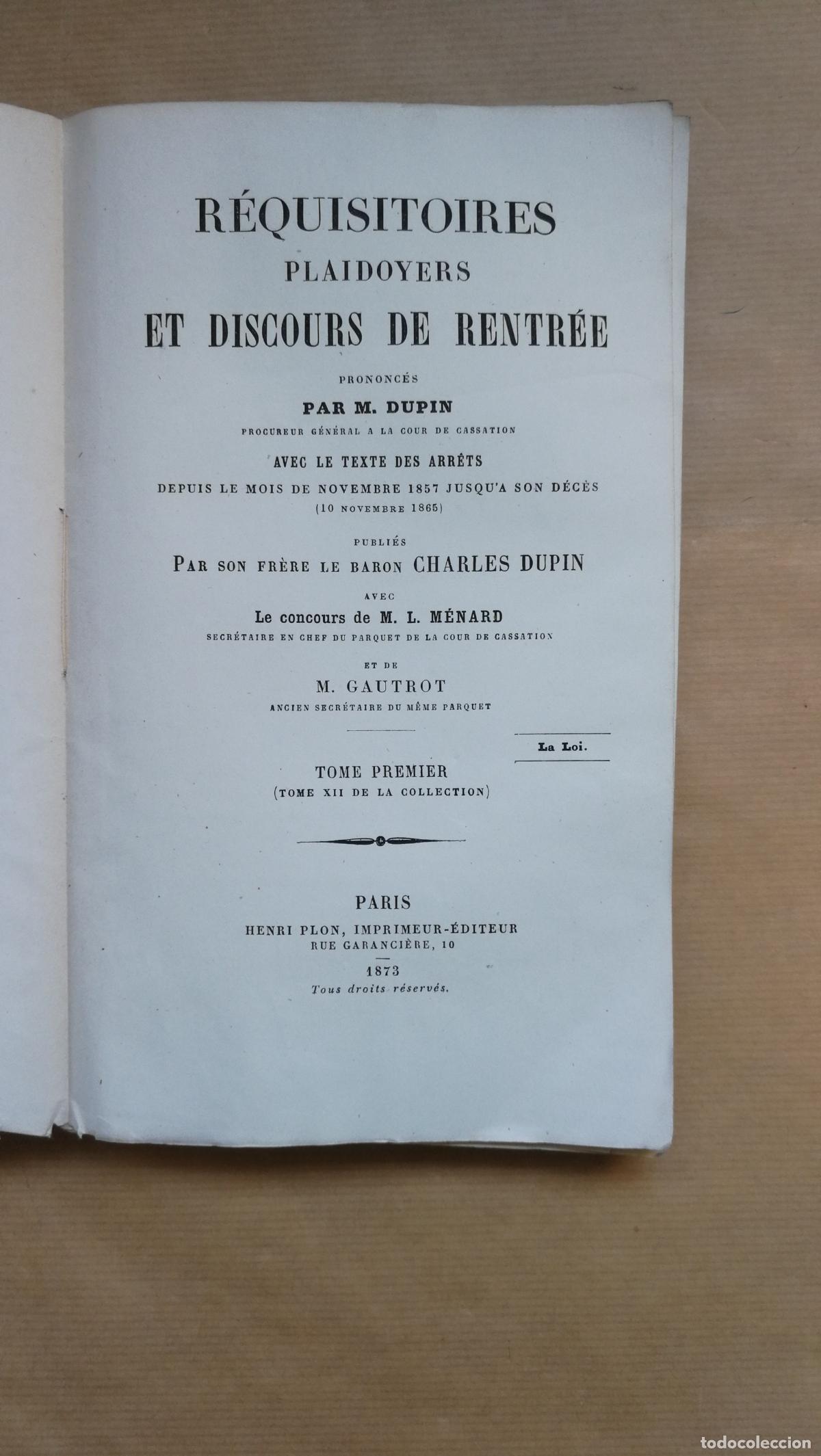 Libros: &rdquo;R&eacute;quisitoires, plaidoyers et discours de rentr&eacute;e������..&rdquo; - �������..