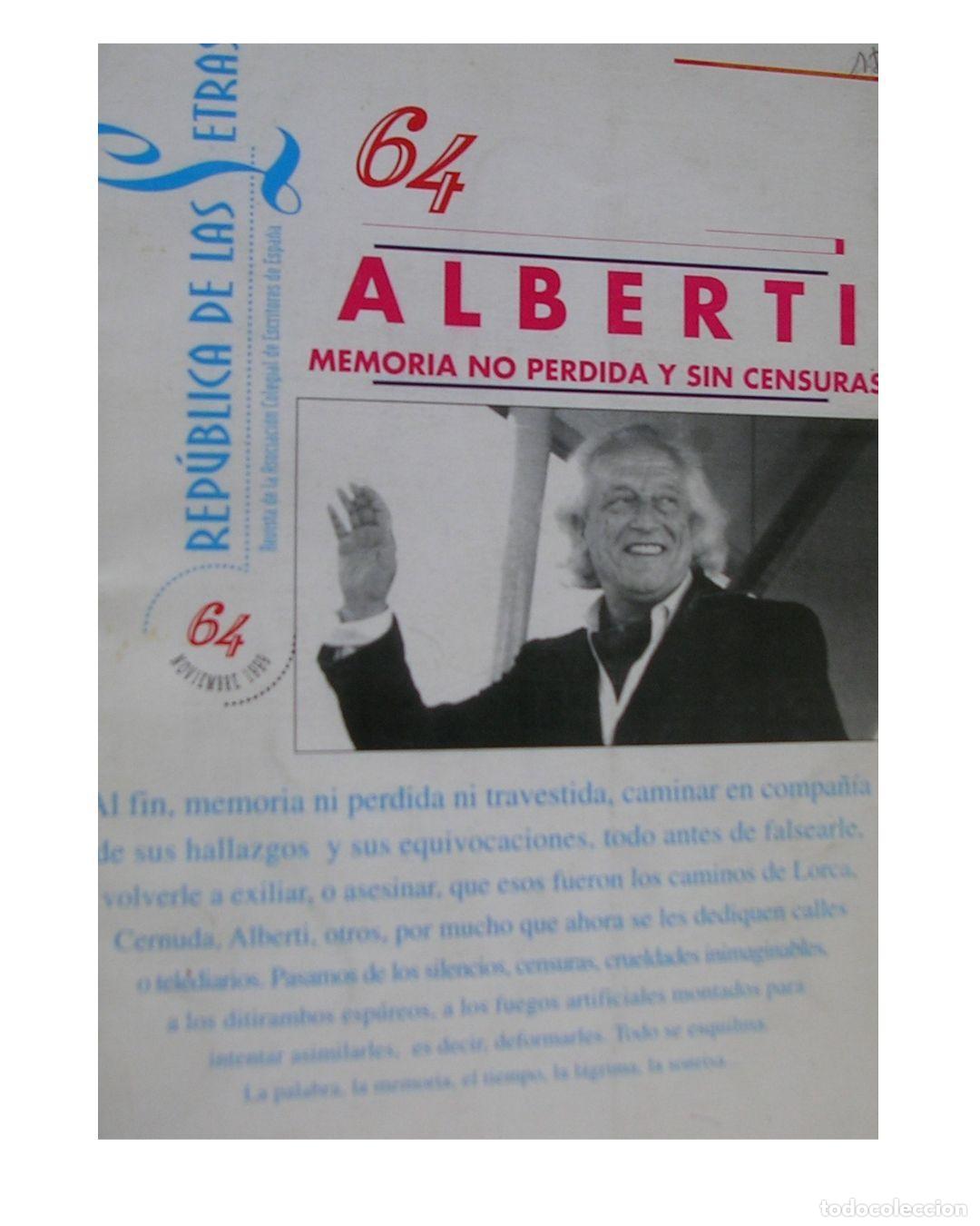 Libros: N&ordm; 64. Noviembre 1999. ALBERTI, MEMORIA NO PERDIDA Y SIN CENSURAS - VV.AA