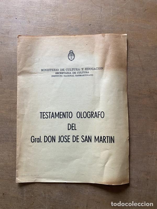 books: Testamento Olografo del Gral. Don Jose de San Martin - San Martin Jose