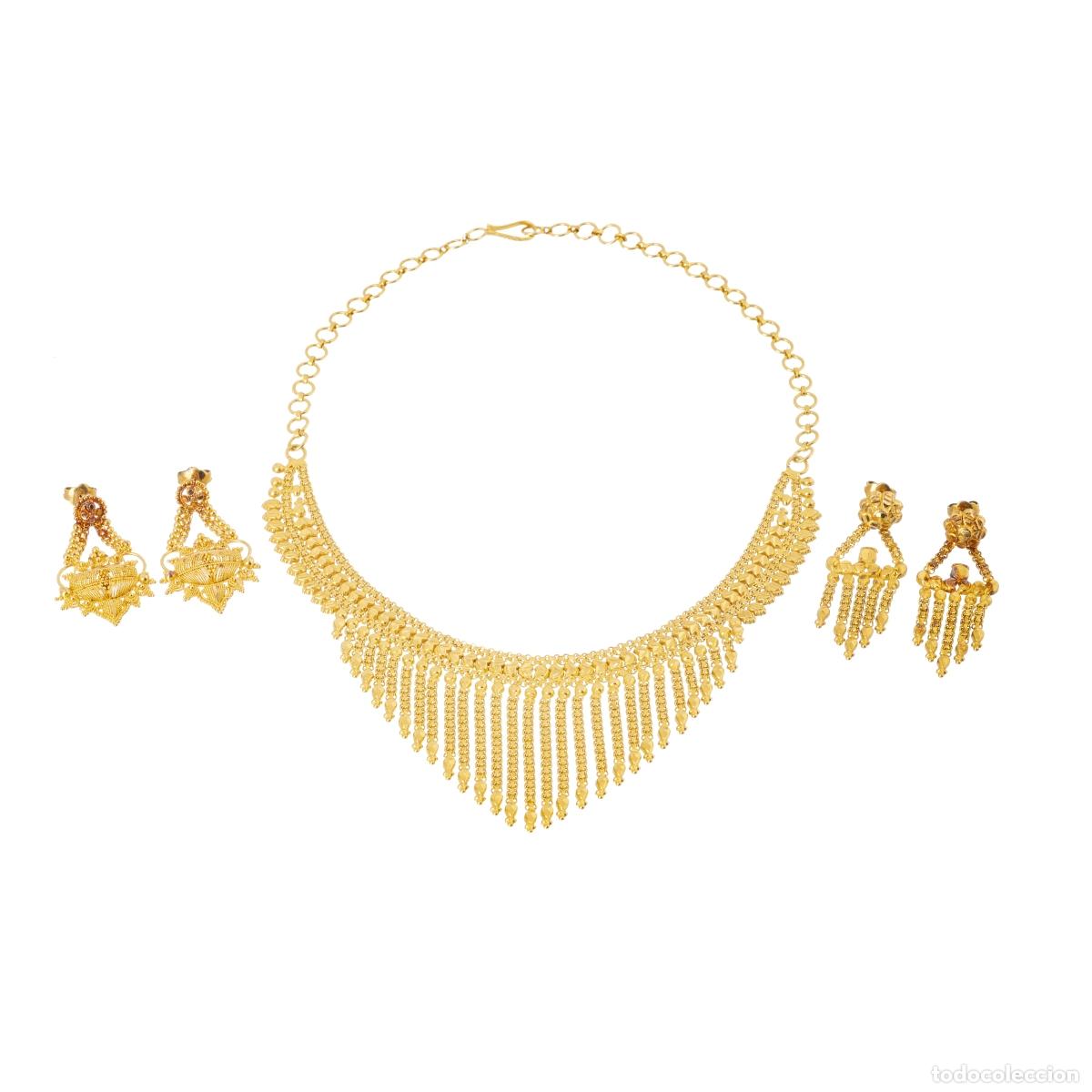 Libros: Joyas: collar y dos pares de pendientes, en oro de 22 quilates. - Foto 1