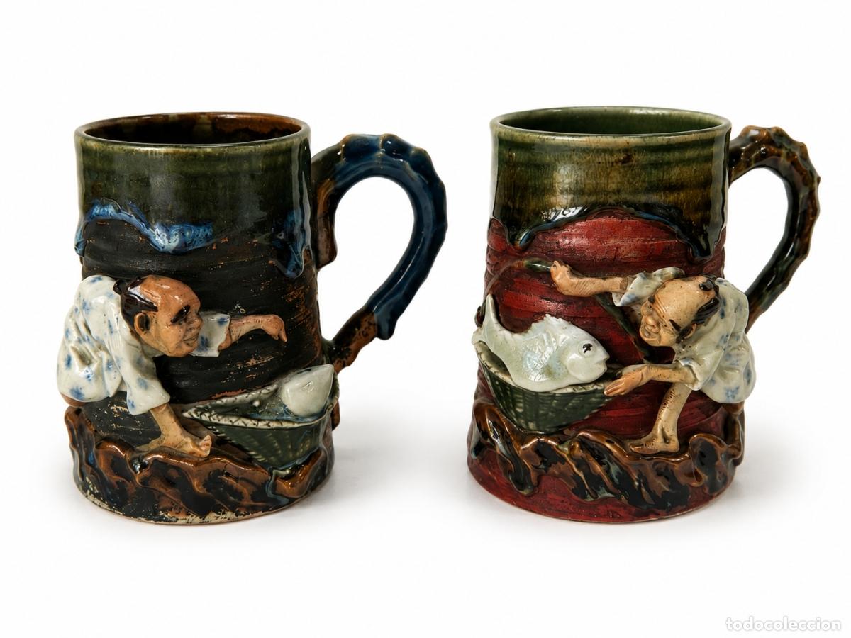 Livros em segunda m&atilde;o: Porcelana japonesa - 2 tazas Sumida Gawa - siglo XIX