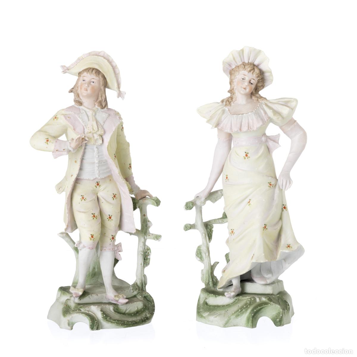 Libros: Porcelana - Pareja de figuras galantes en porcelana bizcochada - Siglo XIX