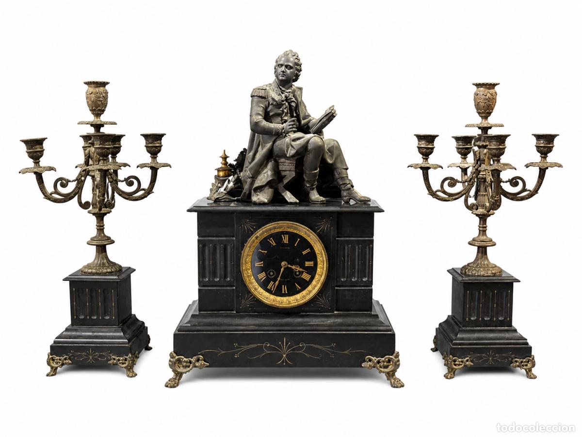 Libros: Reloj de mesa - Adorno de reloj y vela - Siglo XIX
