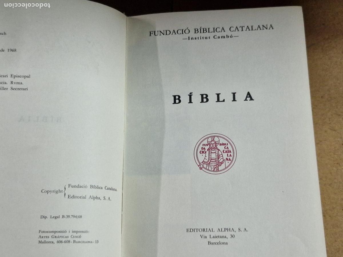 Libros: FUNDACION BIBLICA CATALANA. BIBLIA.