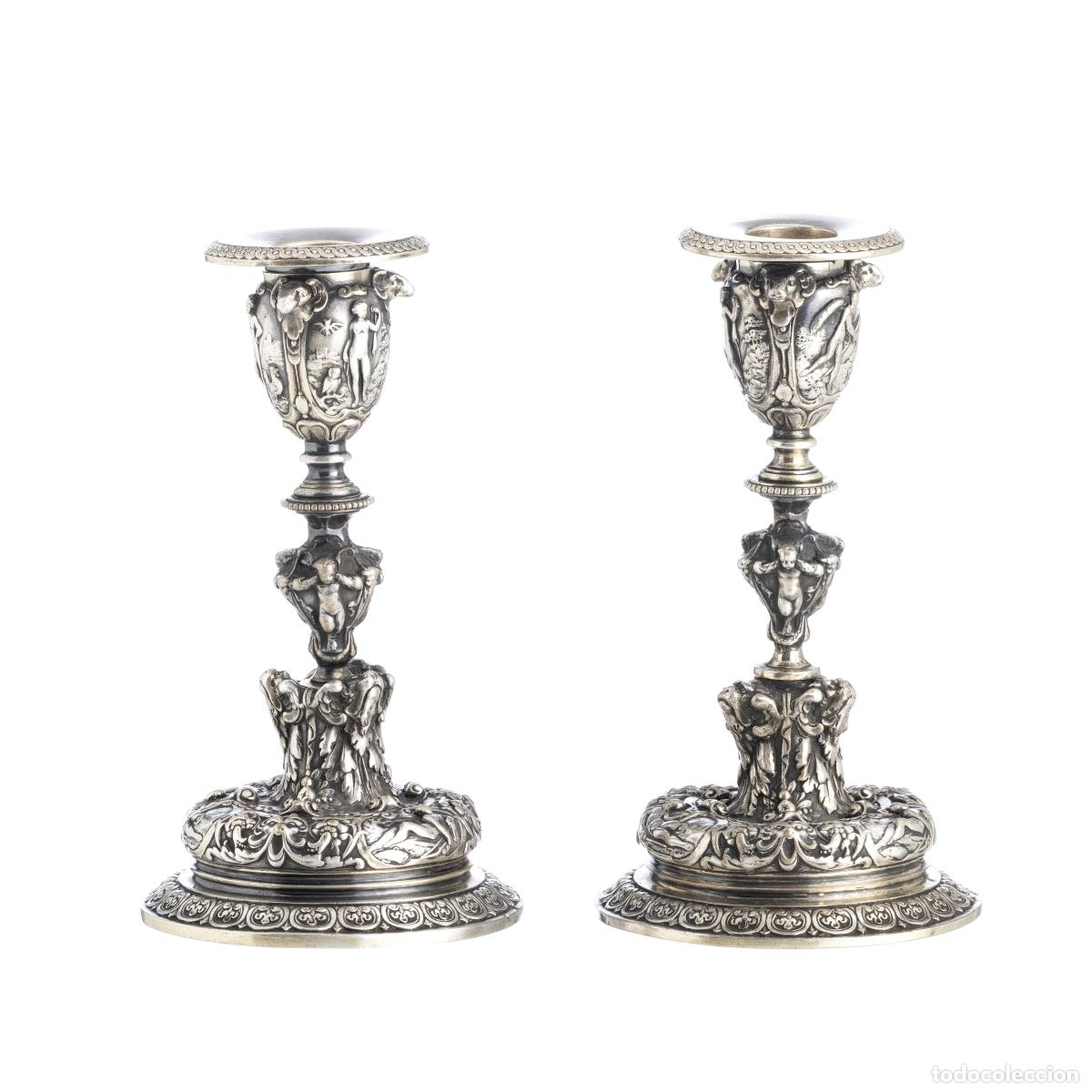Libros: Candelabros plateados - Par de candelabros - Siglo XIX