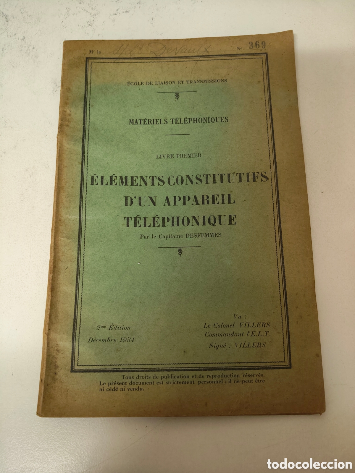Libros: &Eacute;L&Eacute;MENTS CONSTITUTIFS D'UN APPAREIL T&Eacute;L&Eacute;PHONIQUE Par le Capitaine DESFEMMES