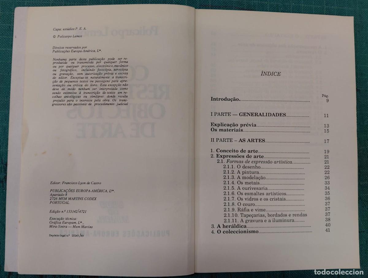 Libros: LEMOS. (Policarpo) - COMO RESTAURAR OBJECTOS DE ARTE. - Foto 4
