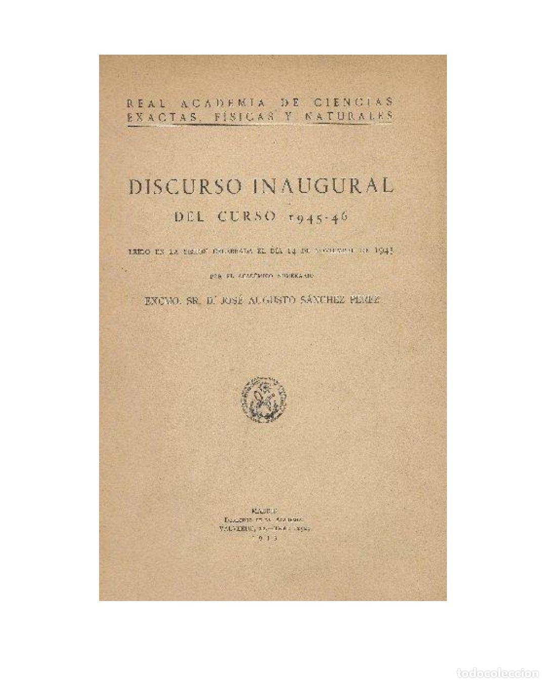 Libros: DISCURSO INAUGURAL DEL CURSO 1945-46 - J.A.SANCHEZ PEREZ