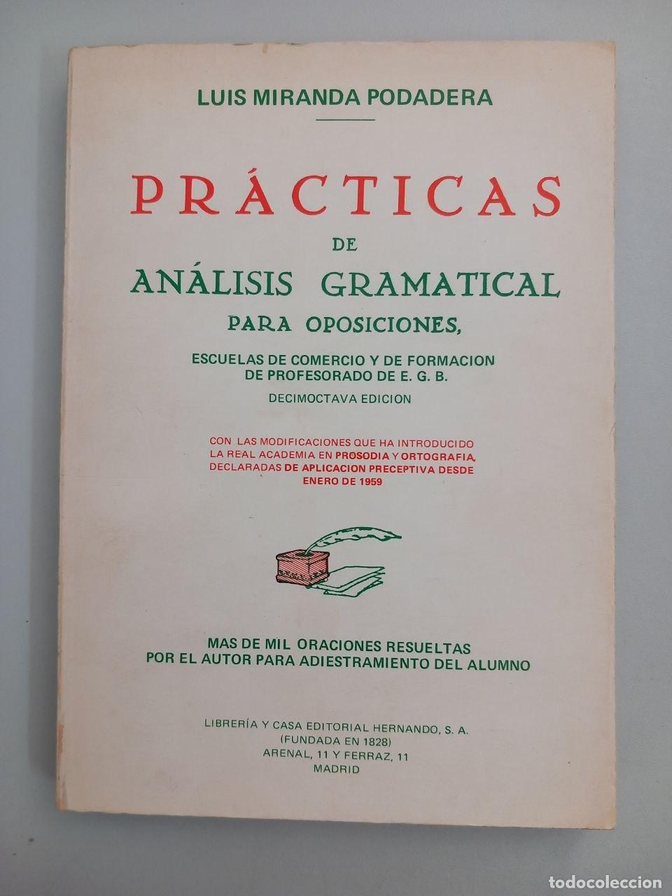 Libros: Pr&aacute;cticas de an&aacute;lisis gramatical para Oposiciones, Escuelas de Comercio y de Formaci&oacute;n de Profesorad