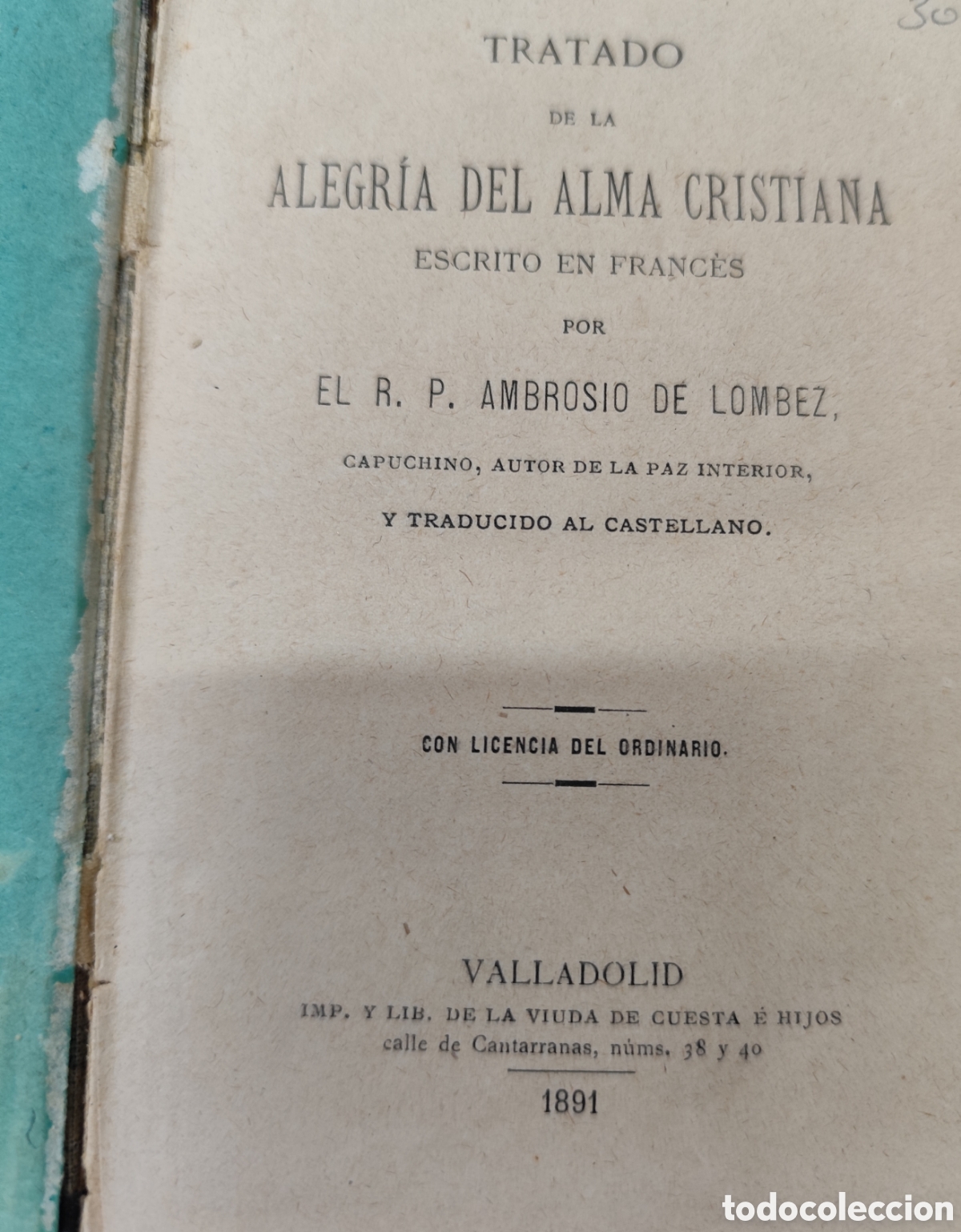Libros: TRATADO DE LA ALEGRIA DEL ALMA CRISTIANA. A&ntilde;o 1891 - LOMBEZ,Ambrosio de