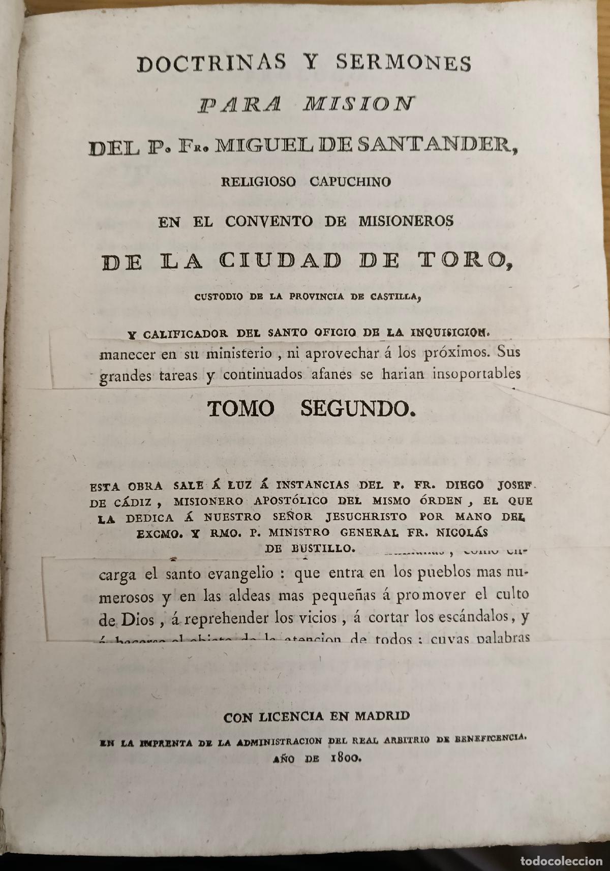 Libros: Doctrinas y sermones para misi&oacute;n del P. F. Miguel de Santander, religioso capuchino en el convento d