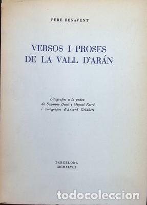 Libros: Versos i proses de la Vall d&acute;Aran-PERE BENAVENT. Exemplar numerat - BENAVENT, PERE