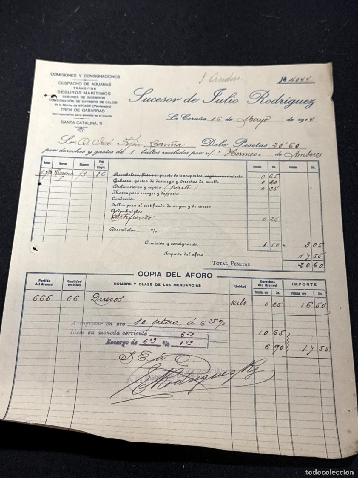 Livres: Factura Sucesor de Julio Rodriguez. Santa Catalina 11. La Coru&ntilde;a. 1917. Comisiones y consignaciones.